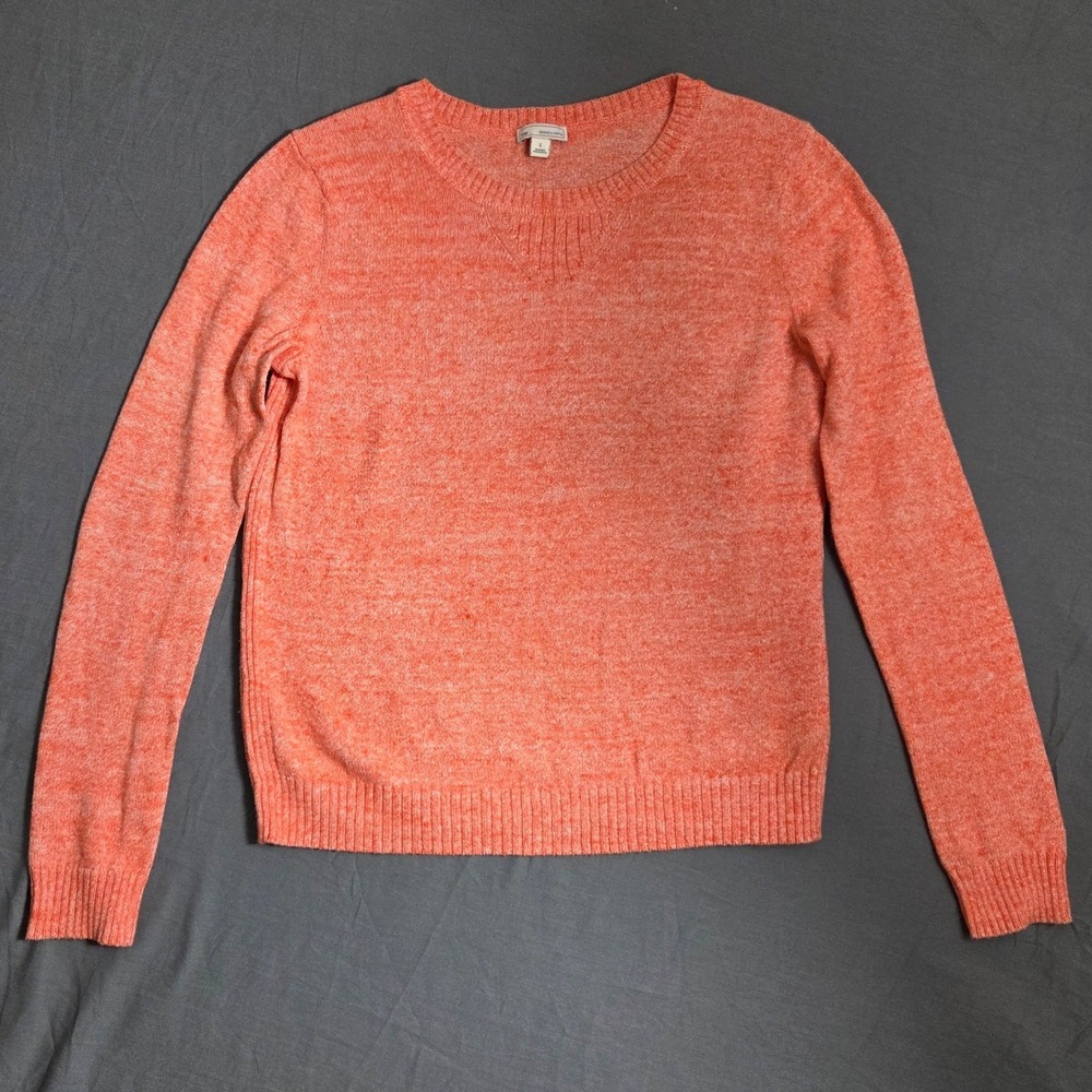 Gap Women Sweater Small 100% Cotton Crewneck Pullover Coral Orange Heather Marl